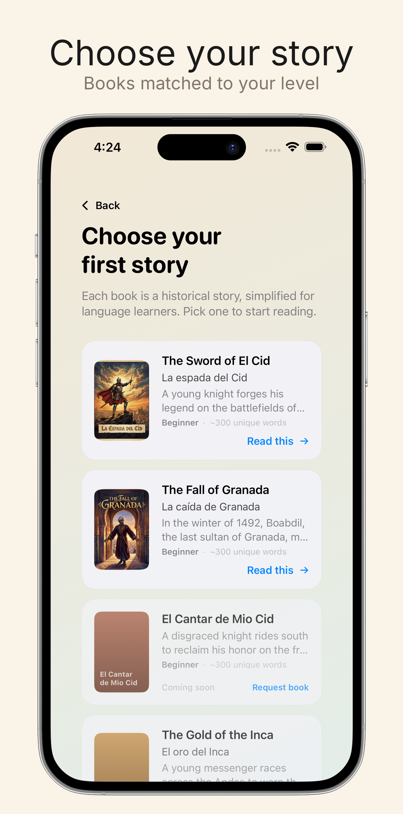 Choose from starter books matched to your level