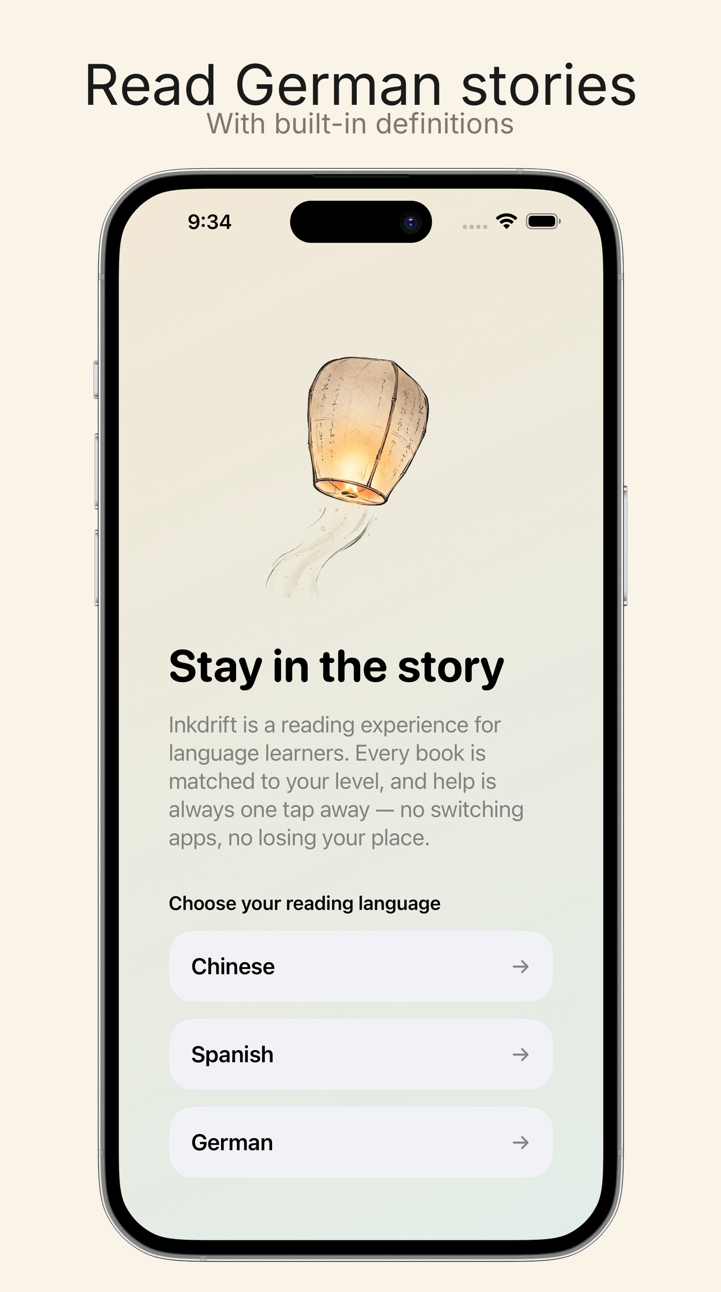 Read German stories with built-in definitions