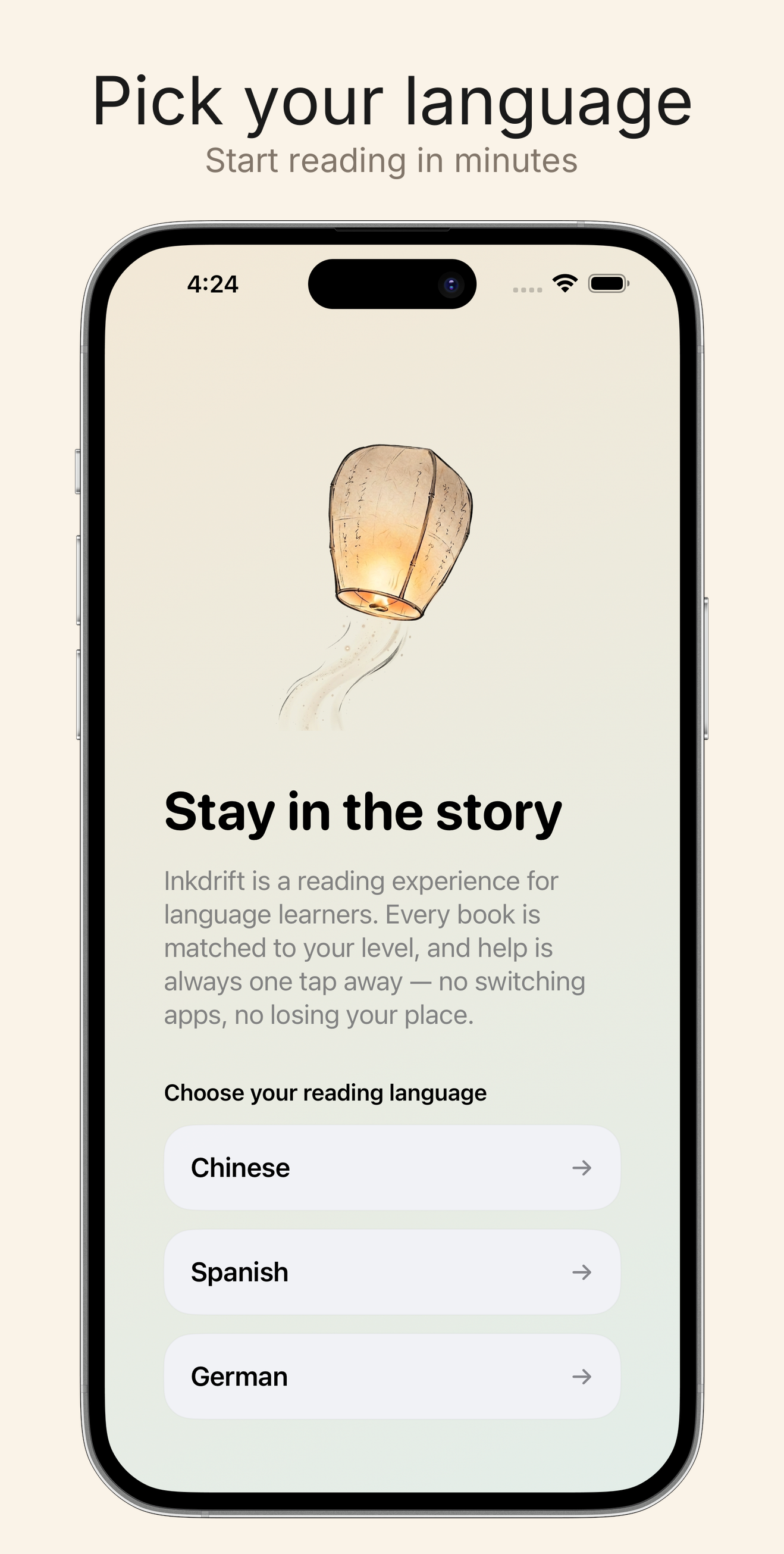 Pick your language — Chinese, Spanish, or German