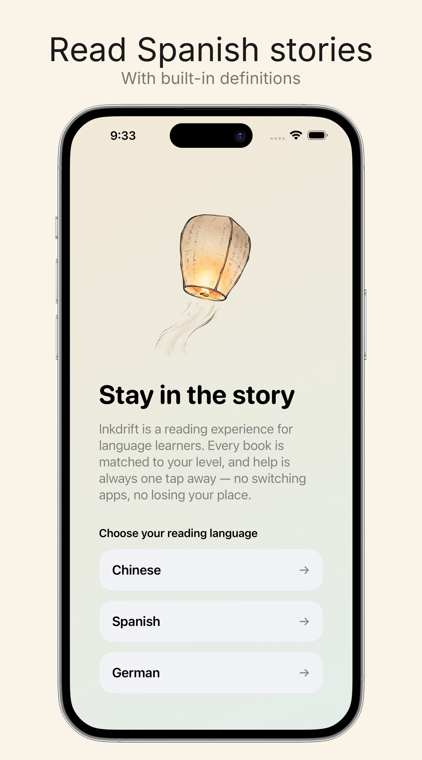 Read Spanish stories with built-in definitions