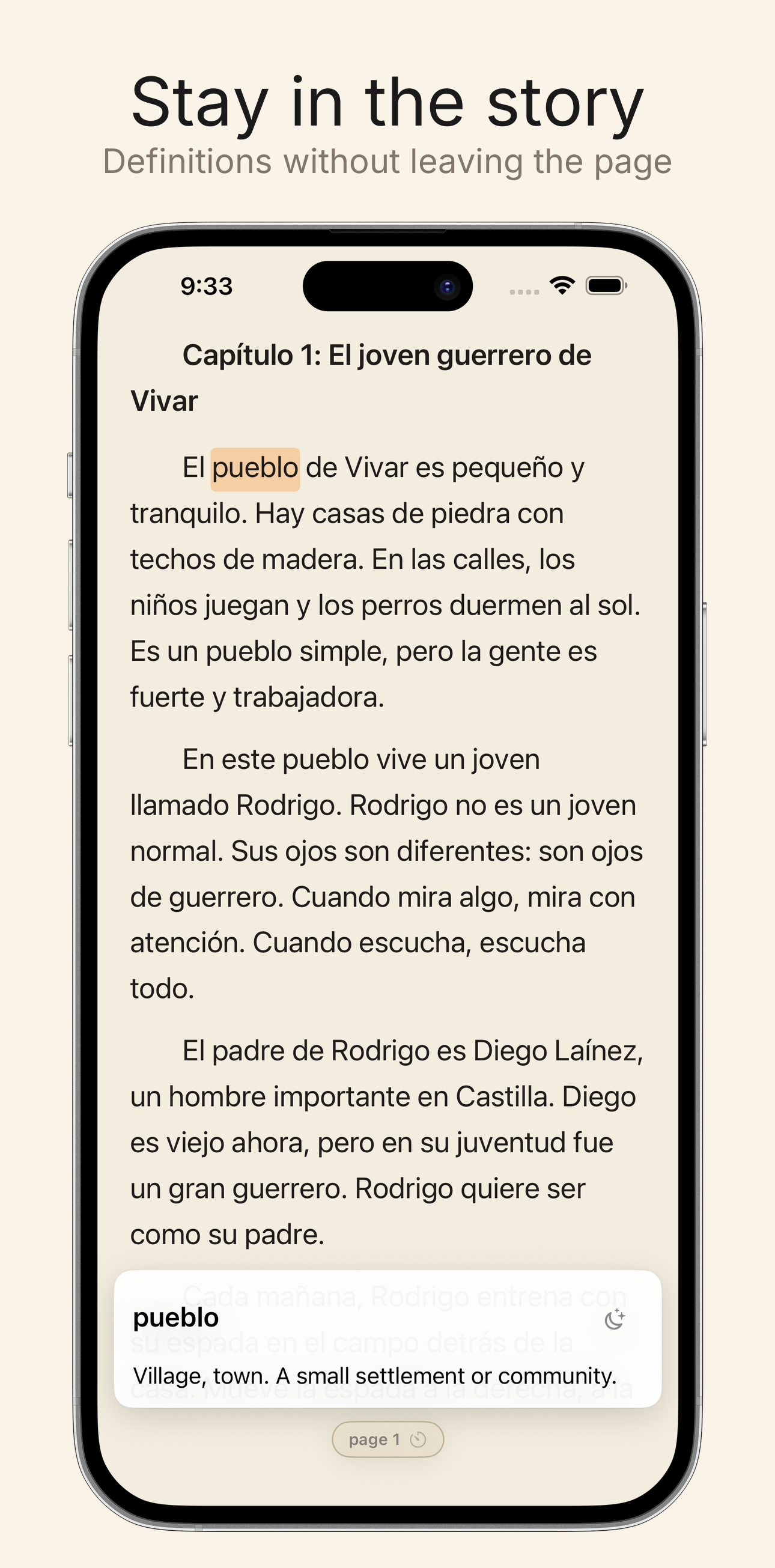 Reading Spanish with built-in definitions